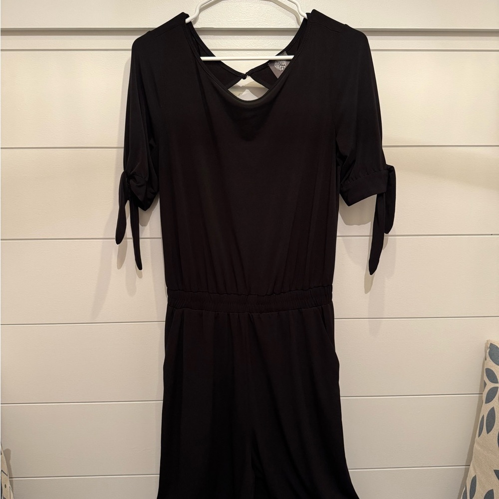 Vince Camuto Black 3/4 Sleeve Crew Neck Wide Leg Jumpsuit w/ Pockets, Women’s S